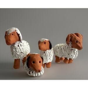 Vintage Hand Made Terracotta Clay Sheep Herd Figures Nativity Farm 1970's